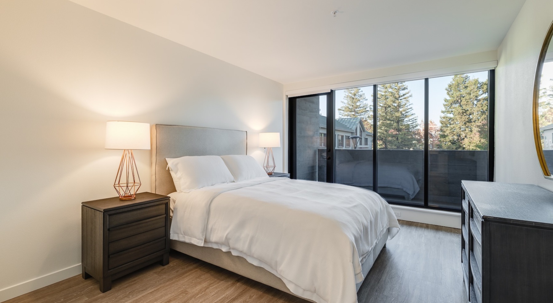 Bedroom with natural lighting and high ceilings