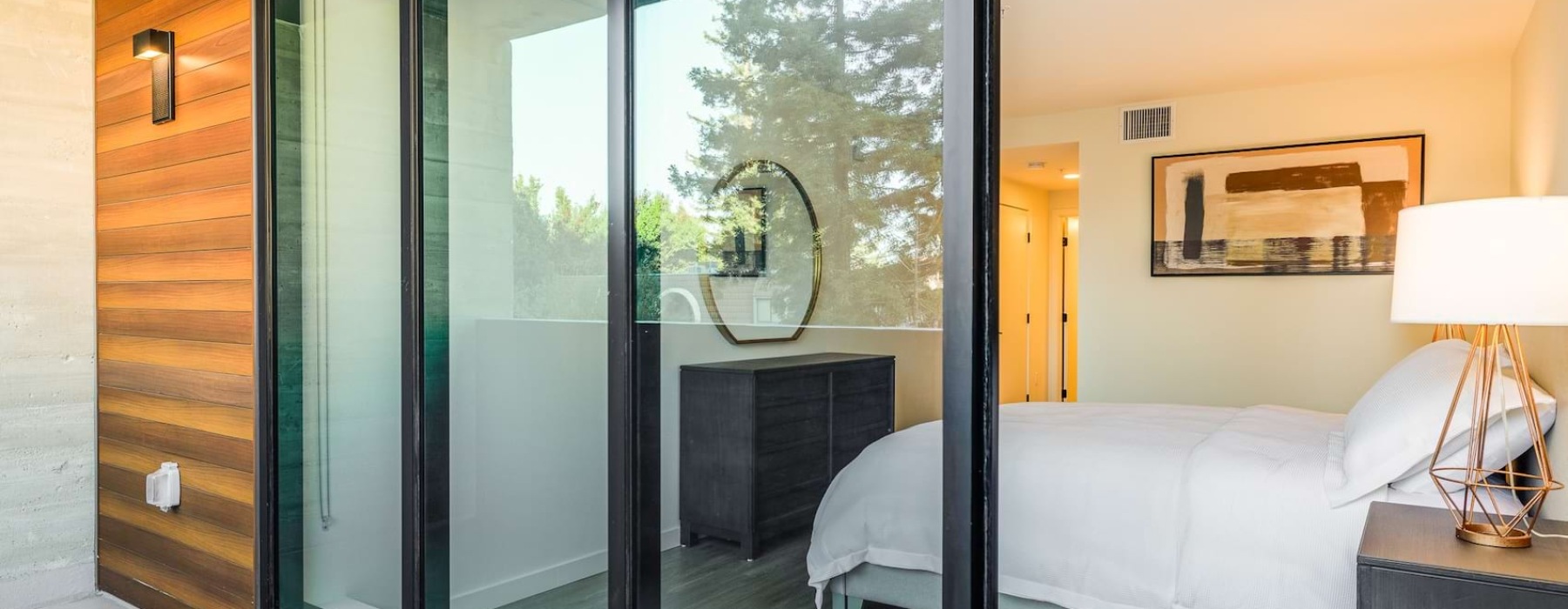 Bedroom with natural lighting and high ceilings
